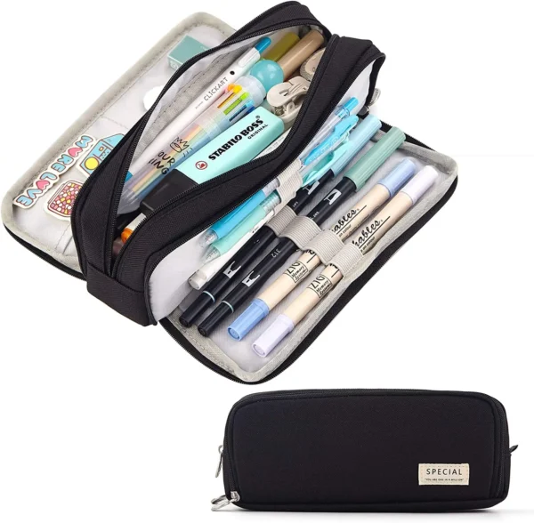 Kawaii Pencil Case Large Space Storage 3 Compartment Pouch Double Side Opened School Supplies