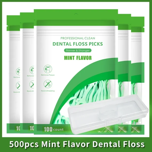 500pcs Mint Flavor Dental Floss Safe High-Grade Toothpick Stick Picks Plastic Toothpicks