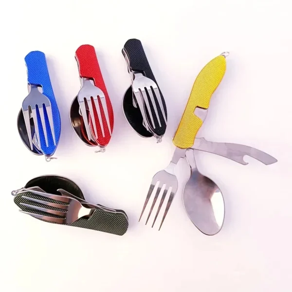 Tablespoon Set 4 In 1 Foldable Spoon Knife Fork Bottle Opener Stainless Steel Folding Pocket Kits Outdoor Tableware Set - Image 2