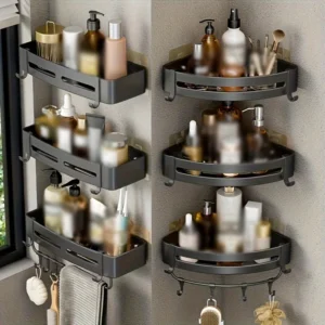 Bathroom, Space Aluminum Storage Rack, Non Perforated Bathroom Wall Hanging Corner Storage Rack