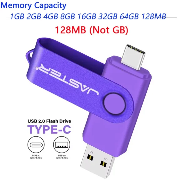 TYPE-C USB Flash Drive 128MB (Not GB) Real Capacity Pen Drive 64GB Free Key Chain Memory Stick Gift Red U Disk Blue 1G 2G 4G 8G