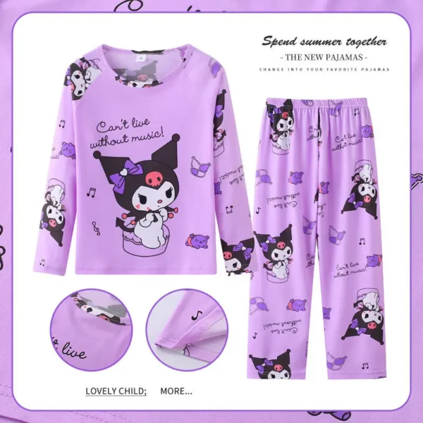 Sanrio Hello Kitty Kuromi Children's Pajamas Cinnamoroll My Melody 2Pcs Cartoon Anime Kids Set