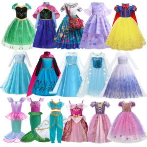 Disney Girls Elsa Anna Dress Children Princess Carnival Dress Kids Jasmine Rapunzel Flower Disguise Cosplay Christmas Costume