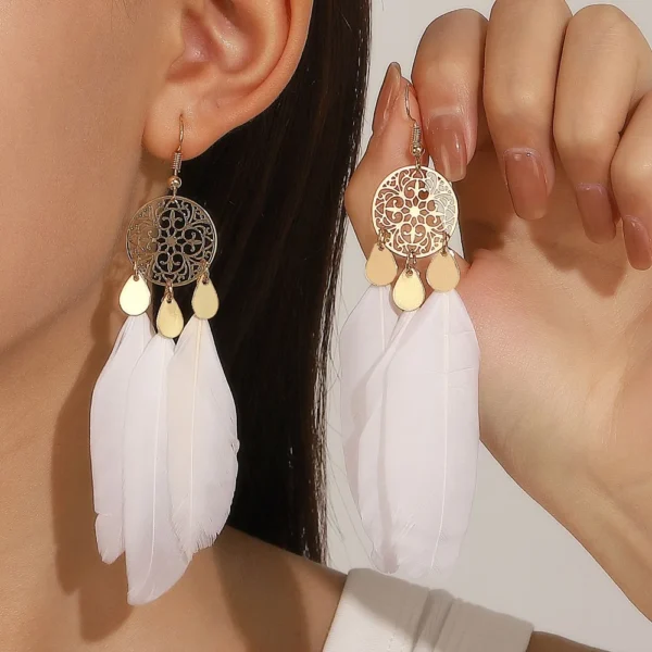 Bohemian Fashion Feather Earrings for Women Elegant Multicolor Long Tassel Vintage Hook Earring Jewelry Gifts Antique Earrings - Image 4
