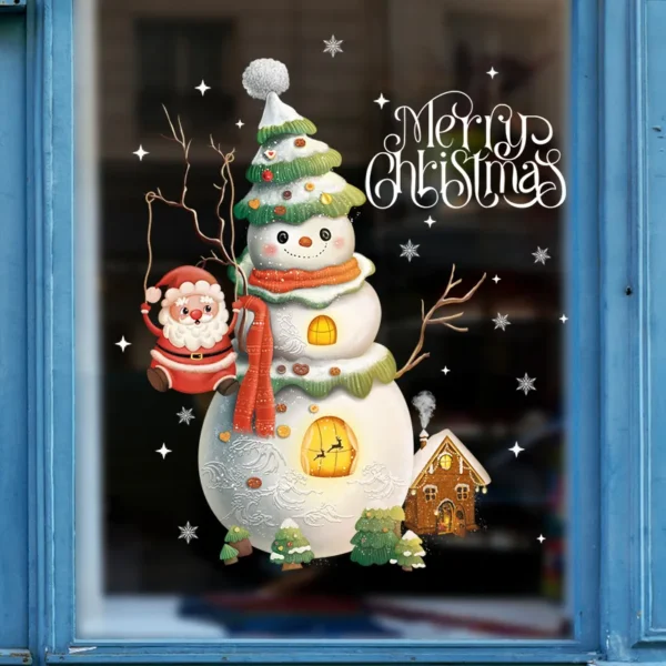 Cartoon Merry Christmas Window Stickers Santa Claus Xmas Tree Unicorn Glass Decal Christmas Decorations for Home 2025 New Year