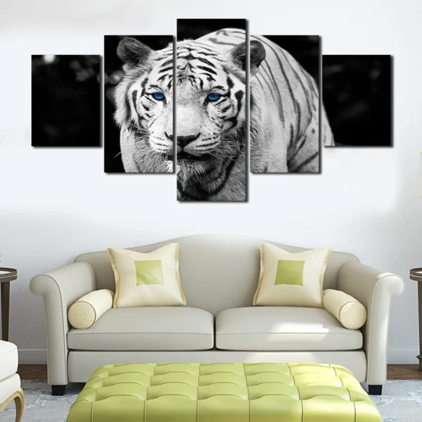 5 Panel Blue-eyed White Tiger Canvas Painting Oil Painting Print On Canvas Home Decor Art Wall Picture For Living Room Unframed - Image 2