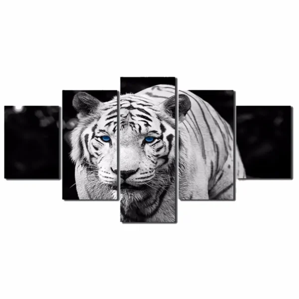 5 Panel Blue-eyed White Tiger Canvas Painting Oil Painting Print On Canvas Home Decor Art Wall Picture For Living Room Unframed - Image 5